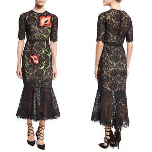 NWT LELA ROSE sz 4 Floral Embroidery Crotchet Fit&Flare Midi Evening Dress $2995
